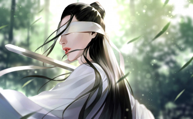 Обои картинки фото рисованное, кино,  мультфильмы, сяо, синчень, повязка, меч, листья