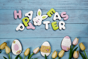 Картинка праздничные пасха яйца тюльпаны