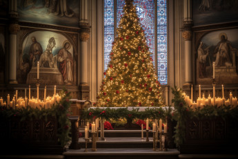 обоя интерьер, убранство,  роспись храма, костел, рождественское