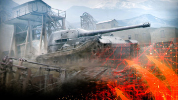 обоя видео игры, world of tanks, танк, огонь, шахта, здания