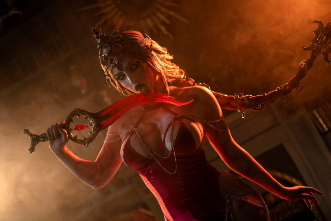 Обои картинки фото девушки, мария давыдова , lady melamory, образ, косплей, коса, наряд, оружие