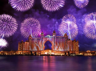 Картинка atlantis the palm города дубаи оаэ здание hotel отель фейерверк dubai