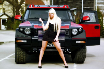Картинка автомобили авто девушками блондинка комбат т98 платье