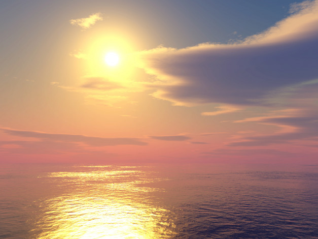 Обои картинки фото 3д, графика, nature, landscape, природа, закат, море