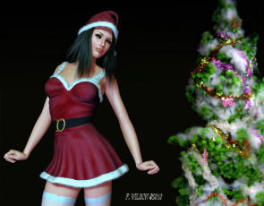 Картинка 3д графика holidays праздники девушка ель
