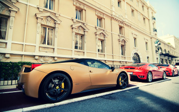 Картинка ferrari 458 автомобили выставки уличные фото парковка обочина здание