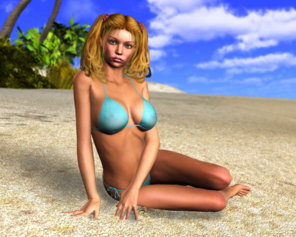 Обои картинки фото 3д, графика, people, люди, пляж, девушка