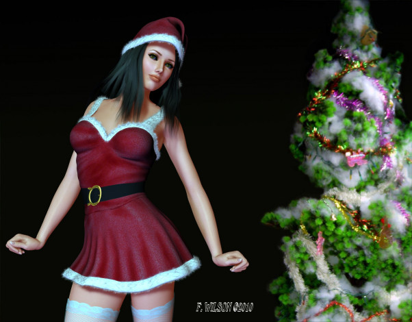 Обои картинки фото 3д, графика, holidays, праздники, девушка, ель