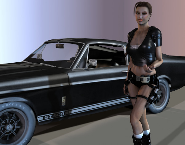 Обои картинки фото автомобили, 3д, автомобиль, девушка