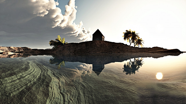 Обои картинки фото 3д, графика, nature, landscape, природа, вода, дом