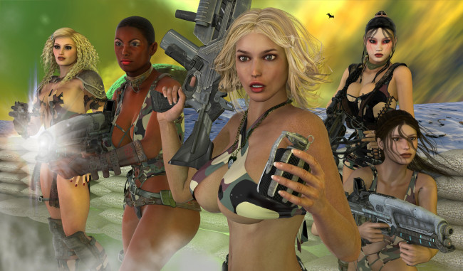 Обои картинки фото 3д, графика, fantasy, фантазия, девушки, оружие