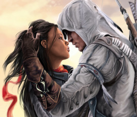 Картинка видео+игры assassin’s+creed+iii connor aveline парень девушка лента красная капюшон assassins creed 3