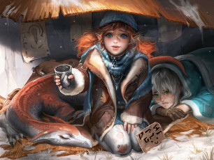 Картинка фэнтези эльфы дракон мальчик девушка