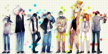 Картинка аниме *unknown+ другое кулон рубашка akashi seijuurou murasakibara atsushi aomine daiki kise ryouta midorima shintarou kuroko tetsuya галстук свитер джинсы кеды звери парни