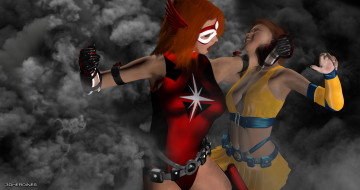 Картинка crimson+valkyrie 3д+графика fantasy+ фантазия драка девушки