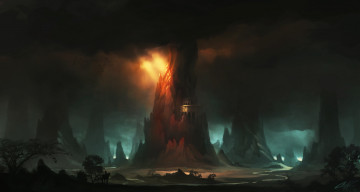 Картинка фэнтези иные+миры +иные+времена иной скалы всадник ручей мир тучи