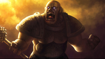 Картинка фэнтези существа существо гигант доспехи орк булава гнев