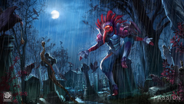 Картинка видео+игры ~~~другое~~~ демон кладбище луна арт ночь дождь