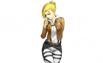 Картинка аниме shingeki+no+kyojin девушка фон улыбка форма взгляд annie leonhardt
