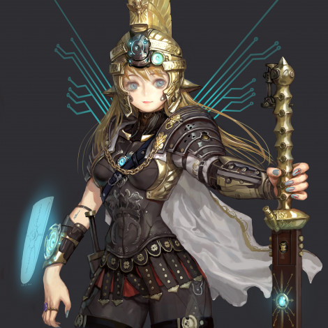 Обои картинки фото аниме, -weapon,  blood & technology, воин, меч, девушка