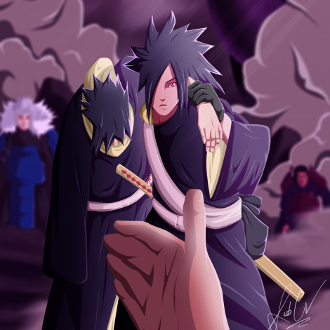 Обои картинки фото аниме, naruto, парни, учиха, рука, удивление, поддержка