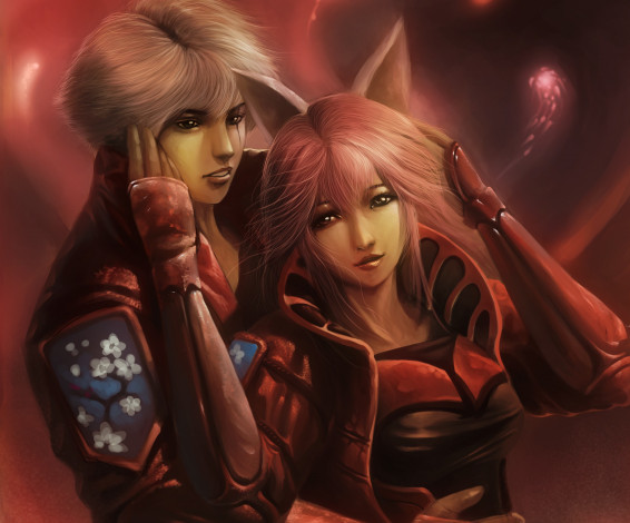 Обои картинки фото видео игры, ~~~другое~~~, арт, ninja, saga, девушка, парень, объятия