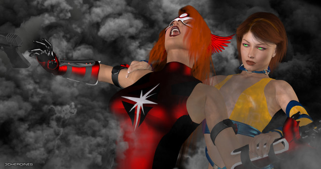 Обои картинки фото crimson valkyrie, 3д графика, fantasy , фантазия, драка, девушки