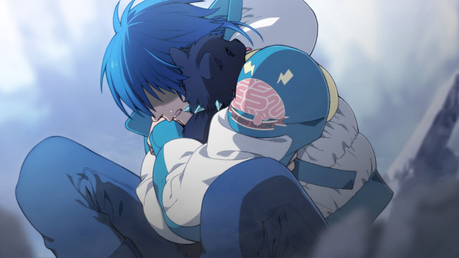 Обои картинки фото аниме, dramatical murder, парень, обьятия, кот, слеза