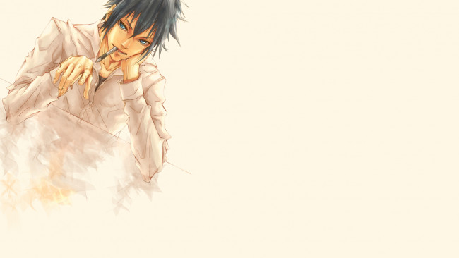 Обои картинки фото аниме, psycho-pass, светлый, фон, ручка, парень, kougami, shinya