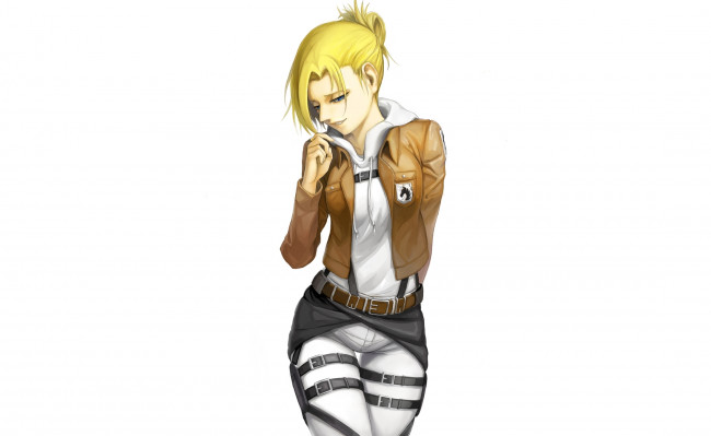 Обои картинки фото аниме, shingeki no kyojin, девушка, фон, улыбка, форма, взгляд, annie, leonhardt
