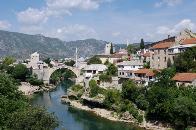 Обои картинки фото города, мостар , босния и герцеговина, река, мост