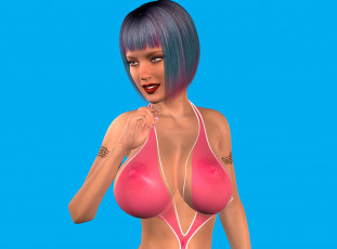 Картинка 3д+графика люди+ people девушка взгляд фон улыбка тату