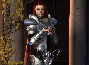 Картинка 3д+графика эльфы+ elves эльфийка взгляд фон доспехи воительница меч