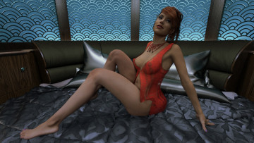 Картинка 3д+графика люди+ people девушка взгляд фон кровать подушки