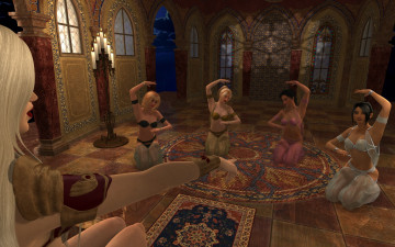 Картинка 3д+графика фантазия+ fantasy трон фон танец девушки взгляд