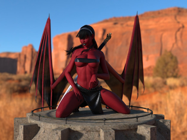 Обои картинки фото 3д графика, существа , creatures, девушка, взгляд, фон, демон