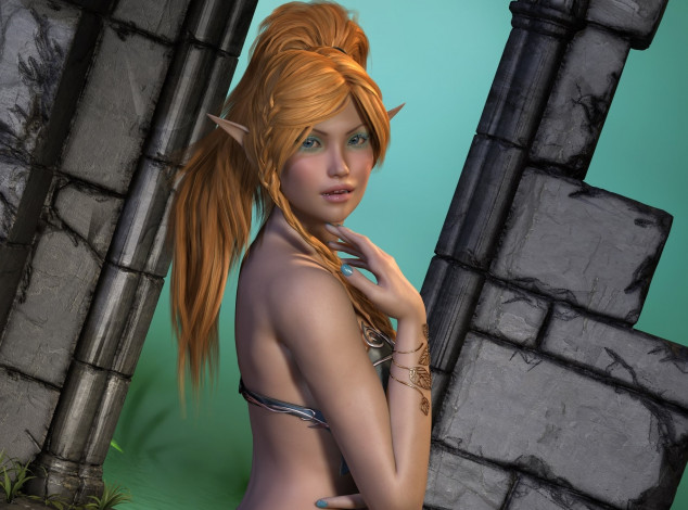 Обои картинки фото 3д графика, эльфы , elves, фон, взгляд, эльфийка