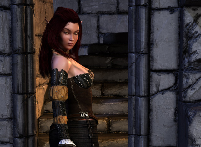 Обои картинки фото 3д графика, эльфы , elves, эльфийка, взгляд, фон