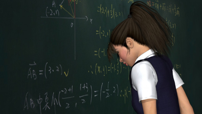 Обои картинки фото 3д графика, люди , people, взгляд, девушка, ученица, фон