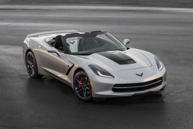 Обои картинки фото автомобили, chevrolet, c7, convertible, jet, black, suede, design, stingray, 2016, г, corvette