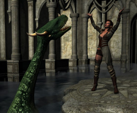 Картинка 3д+графика фракталы+ fractal дракон фон взгляд девушка