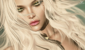 обоя 3д графика, портрет , portraits, лицо, блондинка, девушка, волосы