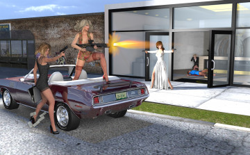 Картинка 3д+графика фантазия+ fantasy девушки взгляд фон оружие