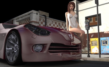 Картинка 3д+графика люди-авто мото+ people-+car+ +moto девушка взгляд фон автомобиль