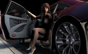 Картинка 3д+графика люди-авто мото+ people-+car+ +moto девушка взгляд фон автомобиль