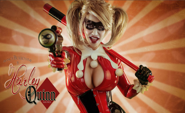 Обои картинки фото bianca beauchamp, девушки, bianca, beauchamp, latex, harley, quinn-5, девушка, модель