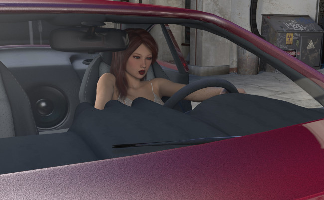 Обои картинки фото 3д графика, люди-авто, мото , people- car ,  moto, девушка, взгляд, фон, автомобиль