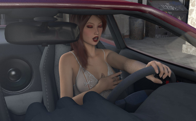 Обои картинки фото 3д графика, люди-авто, мото , people- car ,  moto, девушка, взгляд, фон, автомобиль