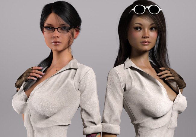 Обои картинки фото 3д графика, люди , people, фон, взгляд, девушки