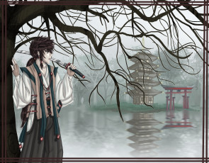 Картинка аниме оружие +техника +технологии дом меч фон мужчина